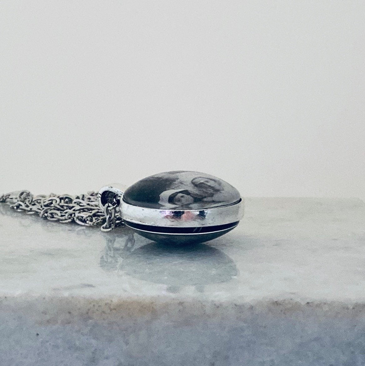 Photo Necklace: Pendant and Chain with Two Sides for Your Photos or Your Own Words