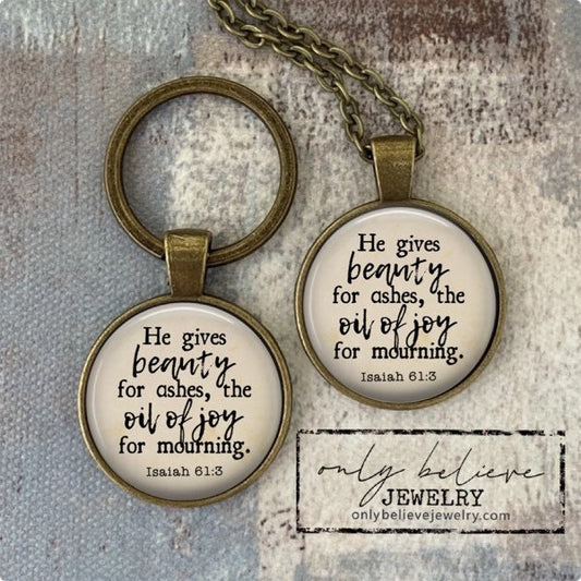 Beauty For Ashes Necklace: Christian Pendant with Isaiah 61 3, Sobriety Gift and for Grieving Loved One, Optional Free Personalization