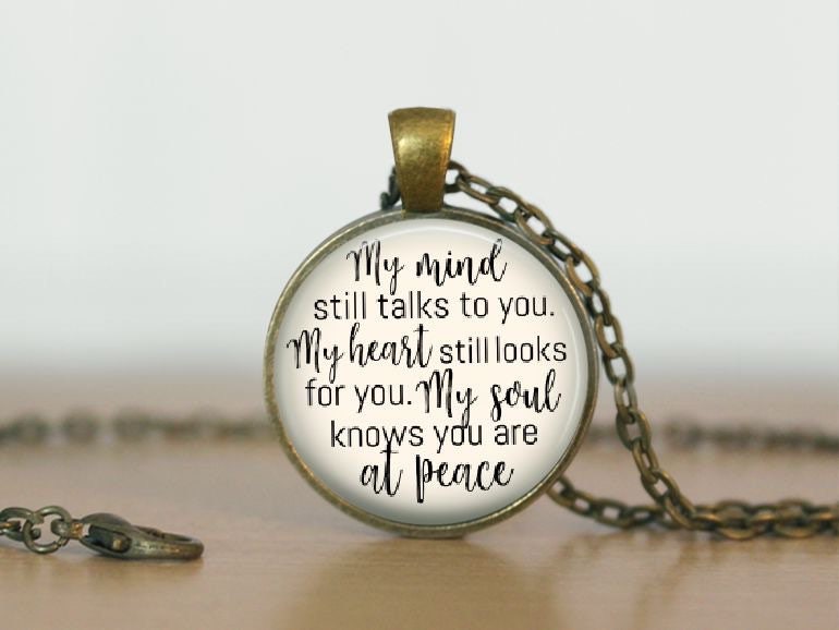 Memorial Necklace: Angel Wing Charm, Sympathy Gift, Personalized Option, My Mind Still Talks Poem