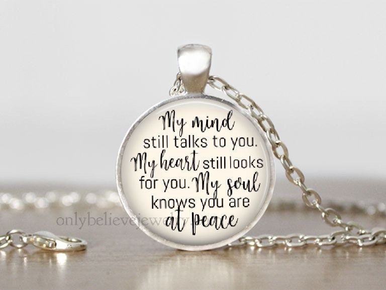 Memorial Necklace: Angel Wing Charm, Sympathy Gift, Personalized Option, My Mind Still Talks Poem