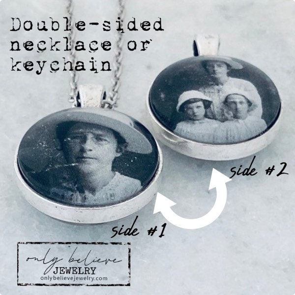 Photo Necklace: Pendant and Chain with Two Sides for Your Photos or Your Own Words