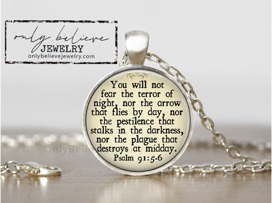 You Will Not Fear Necklace, Psalm 91:5-6, Bible Verse Necklace, God Is With You, Christian Jewelry, Mothers Day Gift, Gift For Him, Keychain