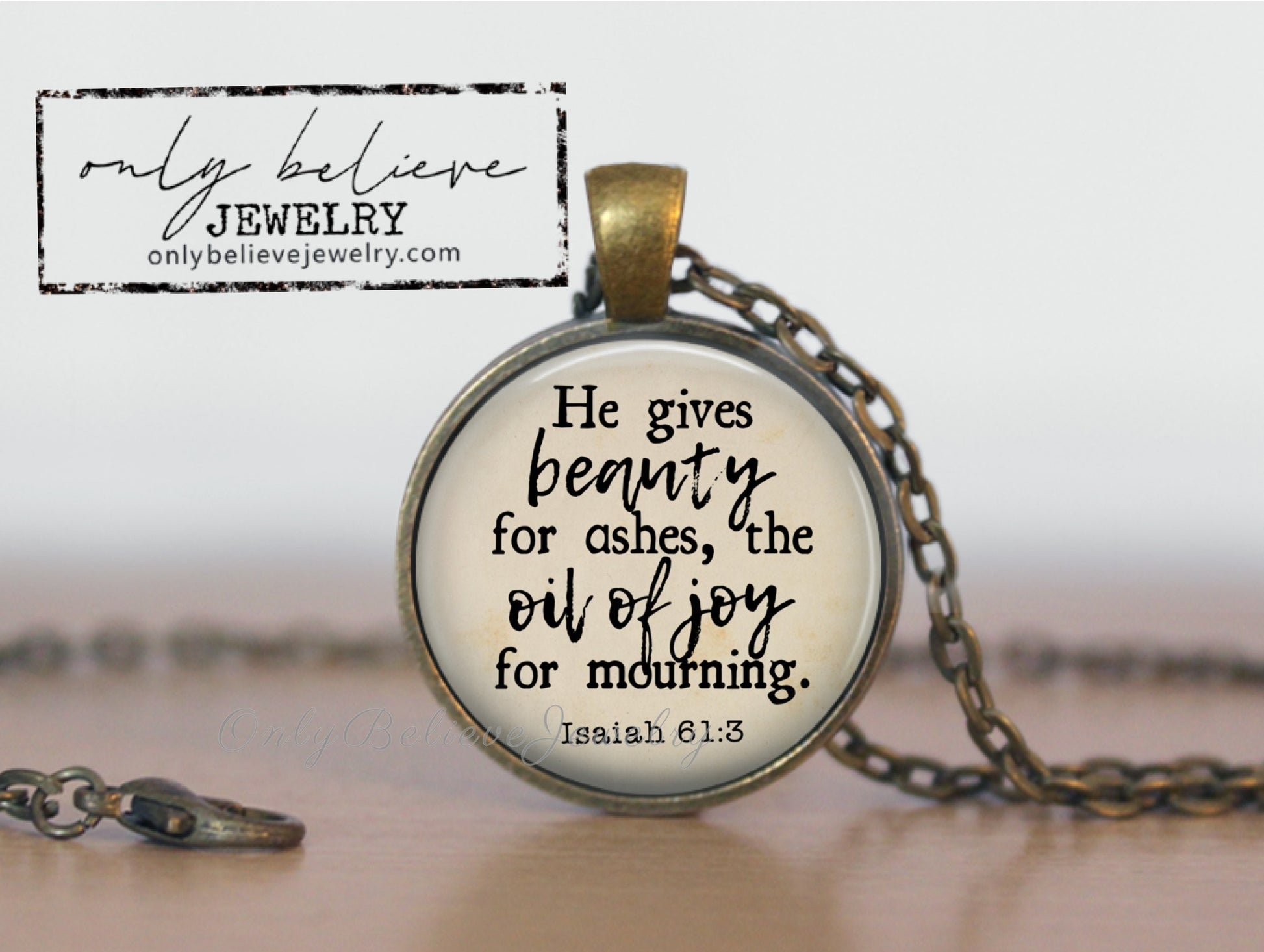 Beauty For Ashes Necklace: Christian Pendant with Isaiah 61 3, Sobriety Gift and for Grieving Loved One, Optional Free Personalization