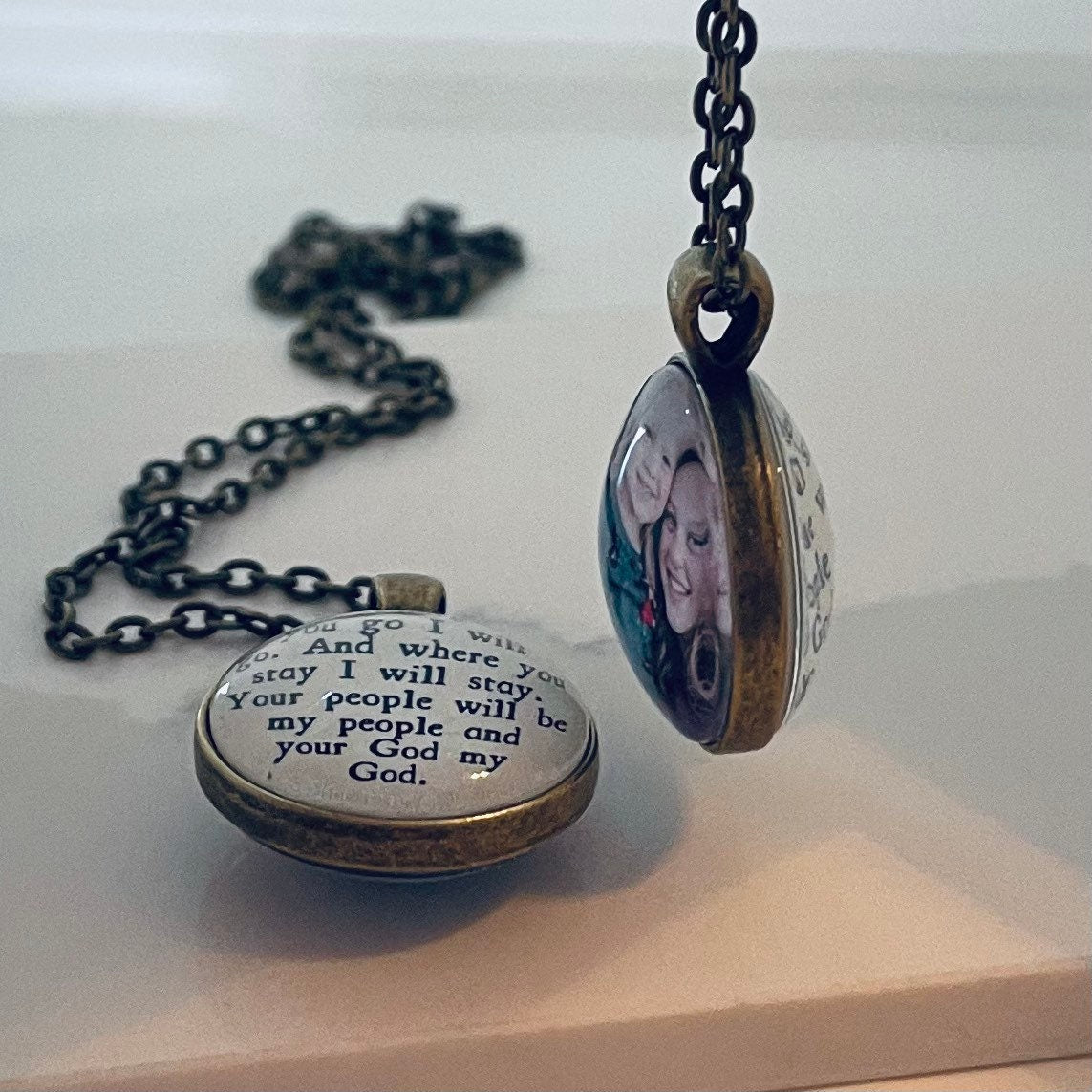 Memorial Photo Necklace: Two-Sided Pendant with I Only Miss You Quote, Gried Gift