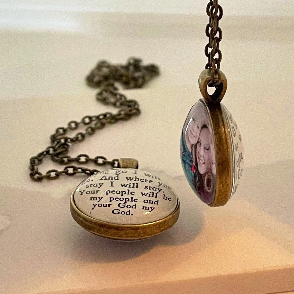 Personalized Grief Gift with Handwriting and Photo Necklace: Two-sided Pendant for Your Photo, Own Words or Image of Someone's Handwriting