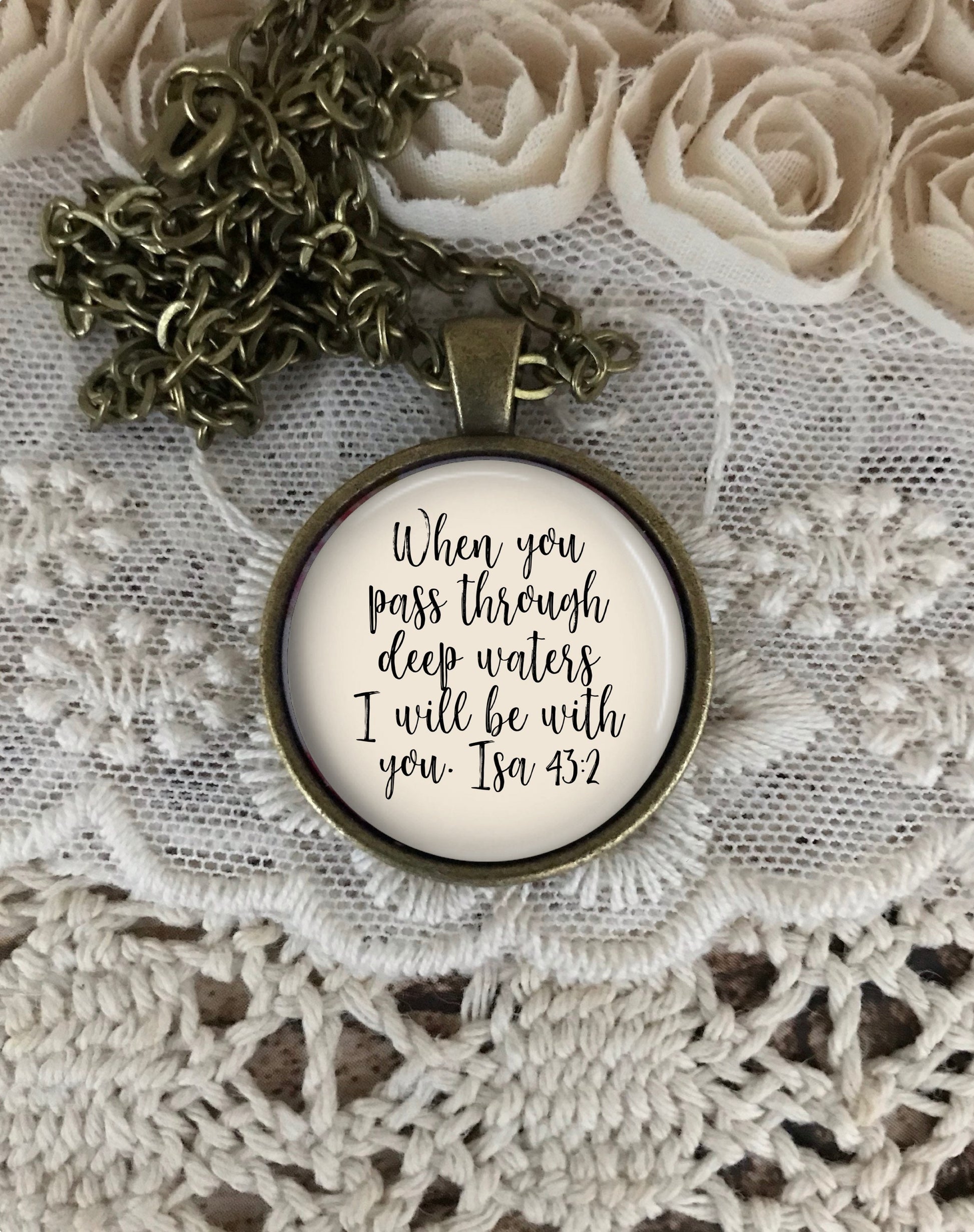 Deep Waters Necklace, Isaiah 43:2, I Will Be With You, Bible Verse Necklace, Personalized Gift, Inspirational Jewelry, Christian Gift