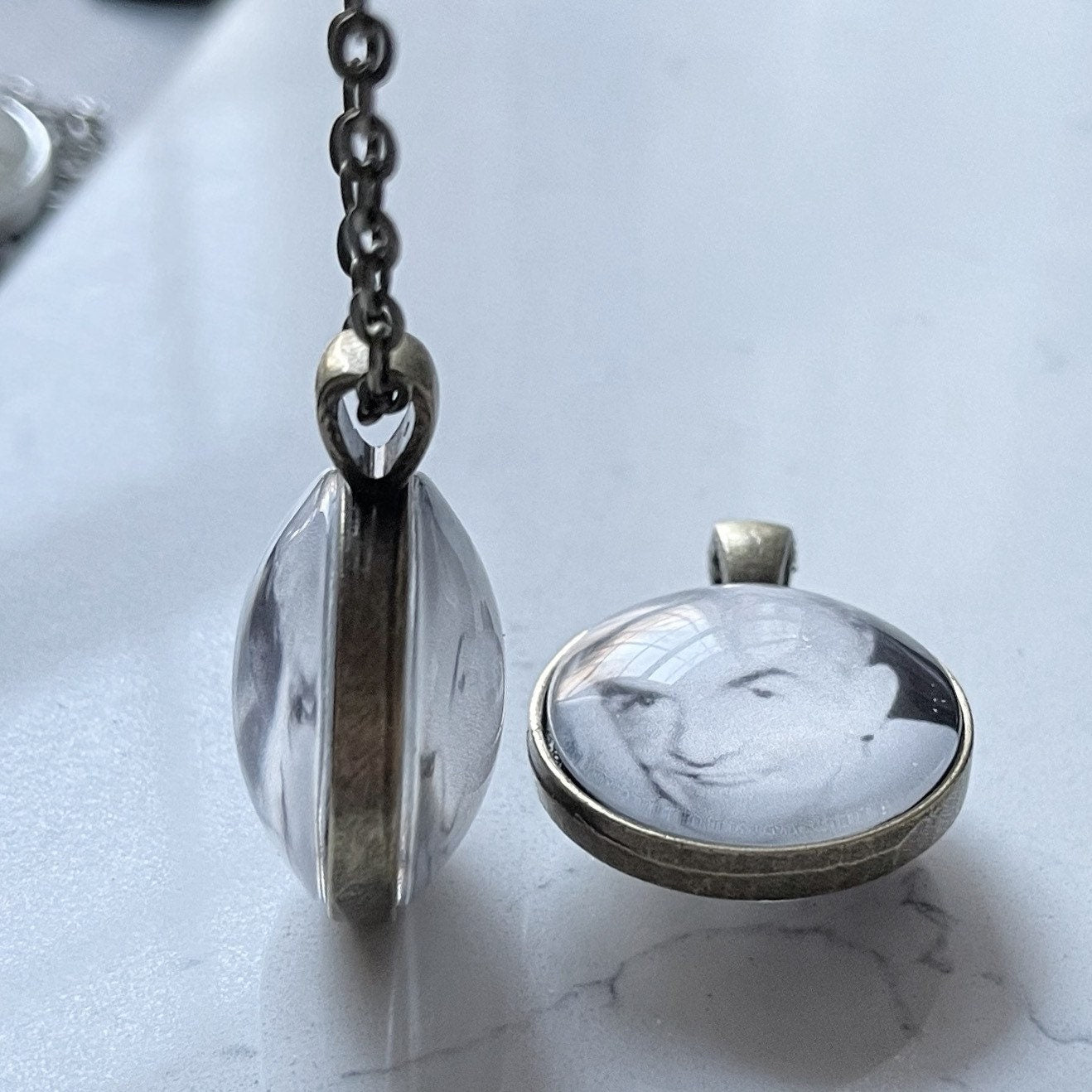 Photo Necklace: Pendant and Chain with Two Sides for Your Photos or Your Own Words