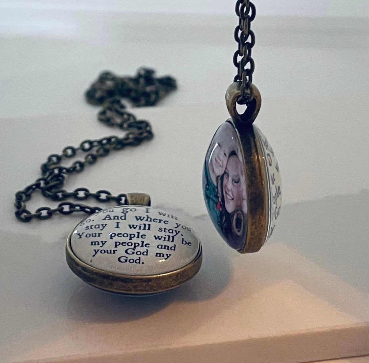 Personalized Memorial Photo Necklace with Name: Loss of Loved One Gift, Angel Wing, Heart Charm