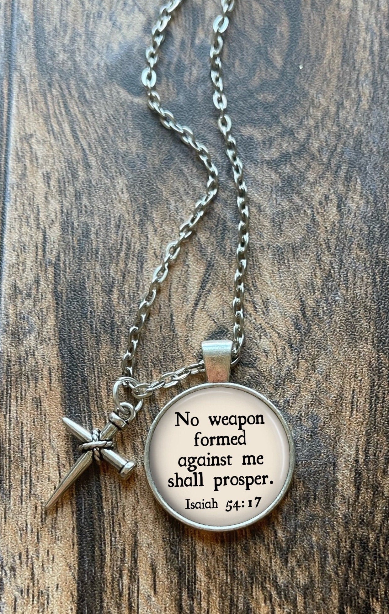 No Weapon Formed Against Me Necklace with Cross Charm: Bible Verse Pendant with Isaiah 54 17, Optional Free Personalization