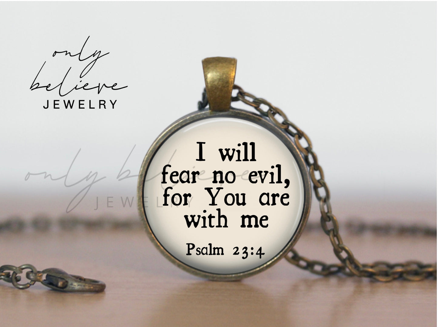 Fear No Evil Necklace, I Will Fear No Evil, Psalm 23:4 Bible Verse Necklace, Christian Jewelry, Personalized Gift, Inspirational, With Me