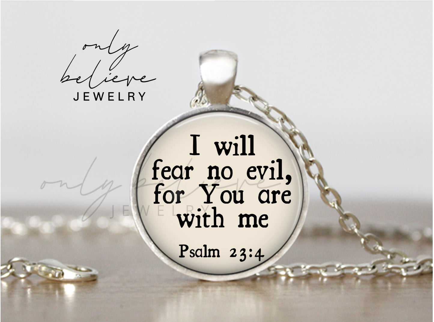 Fear No Evil Necklace, I Will Fear No Evil, Psalm 23:4 Bible Verse Necklace, Christian Jewelry, Personalized Gift, Inspirational, With Me