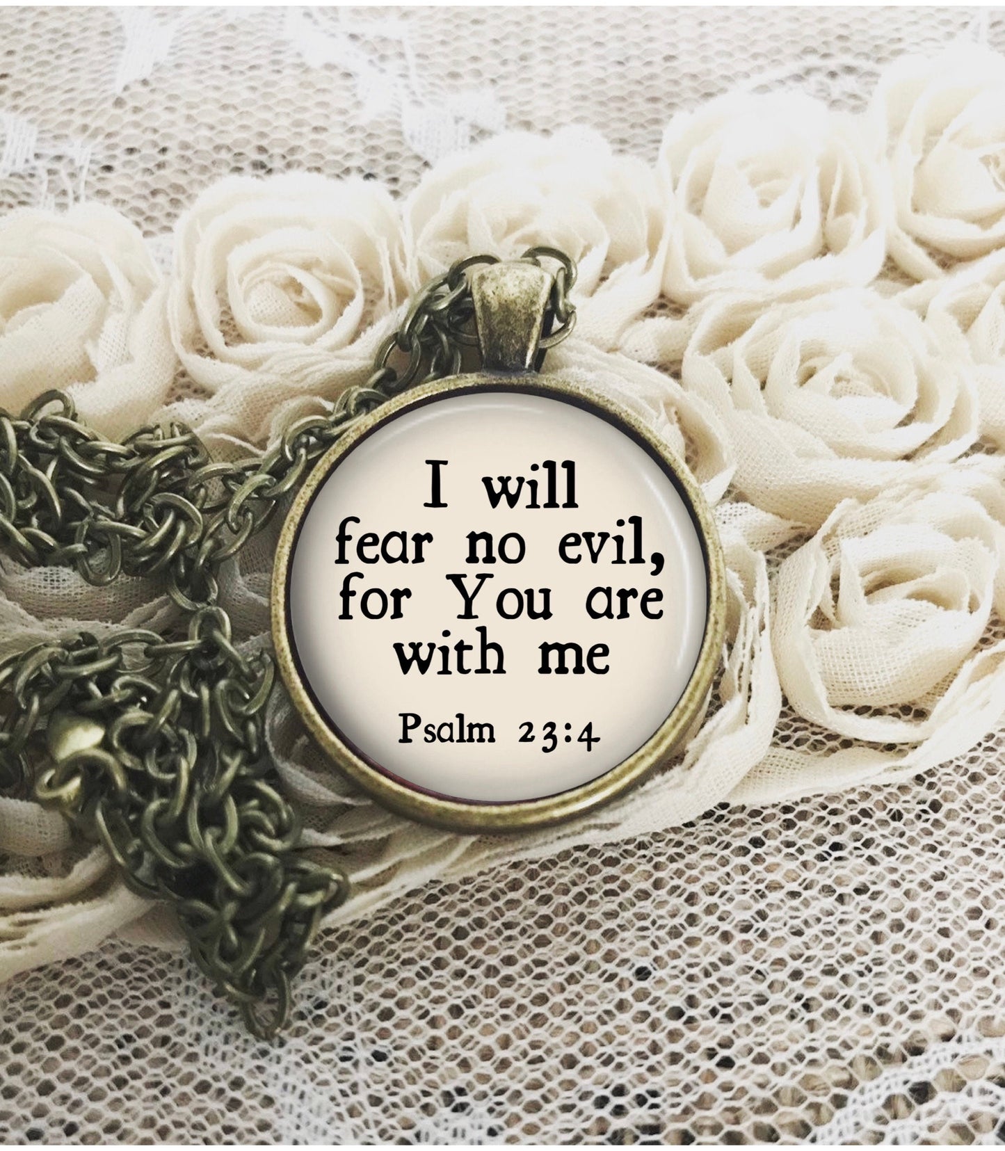 Fear No Evil Necklace, I Will Fear No Evil, Psalm 23:4 Bible Verse Necklace, Christian Jewelry, Personalized Gift, Inspirational, With Me