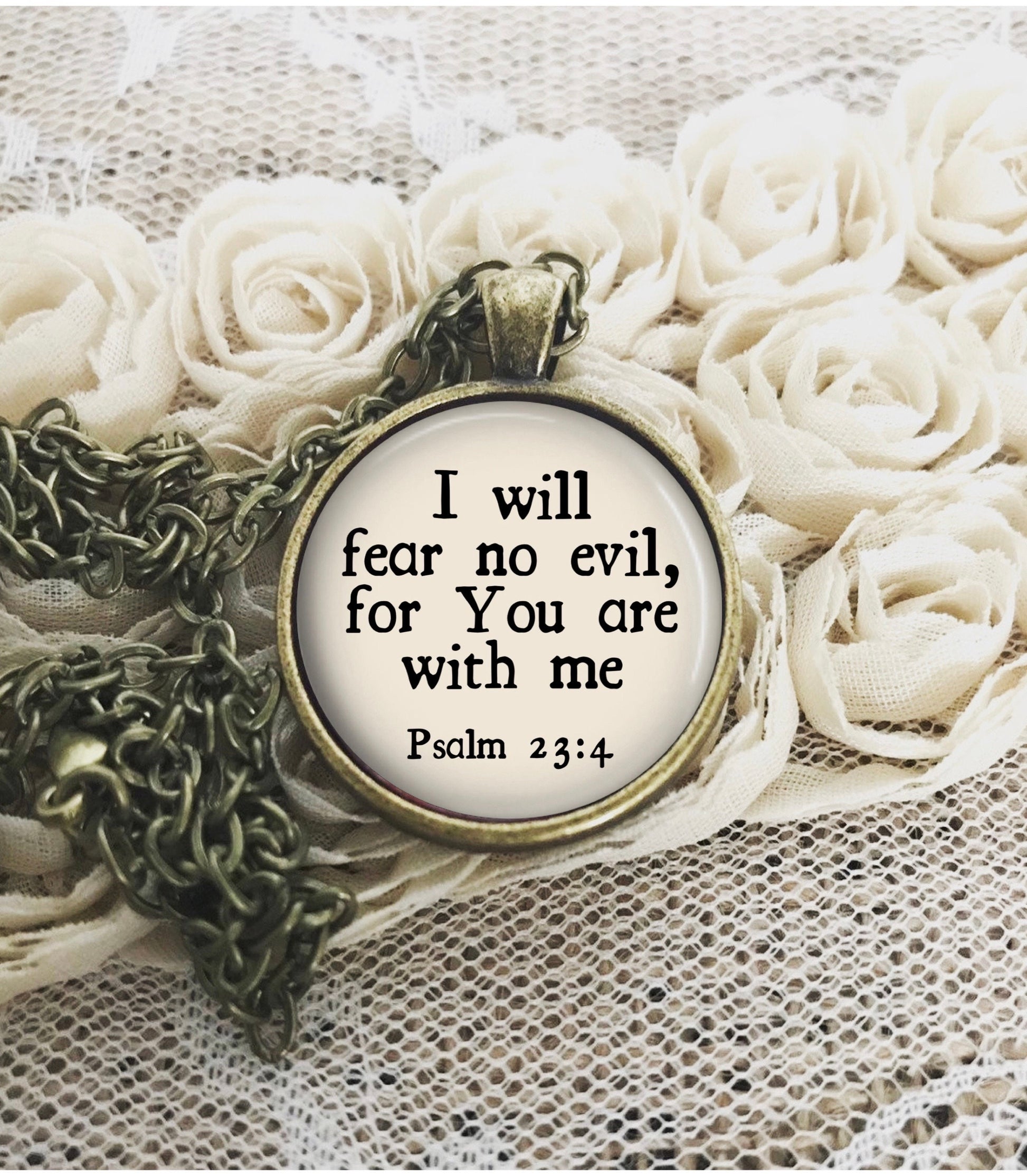 Fear No Evil Necklace, I Will Fear No Evil, Psalm 23:4 Bible Verse Necklace, Christian Jewelry, Personalized Gift, Inspirational, With Me
