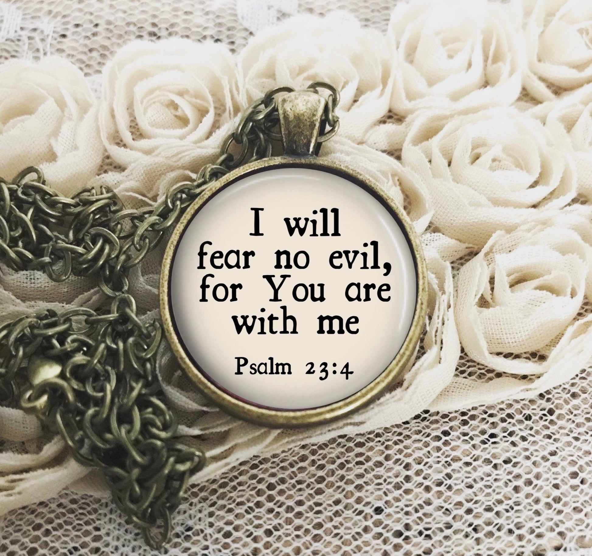 Fear No Evil Necklace, I Will Fear No Evil, Psalm 23:4 Bible Verse Necklace, Christian Jewelry, Personalized Gift, Inspirational, With Me