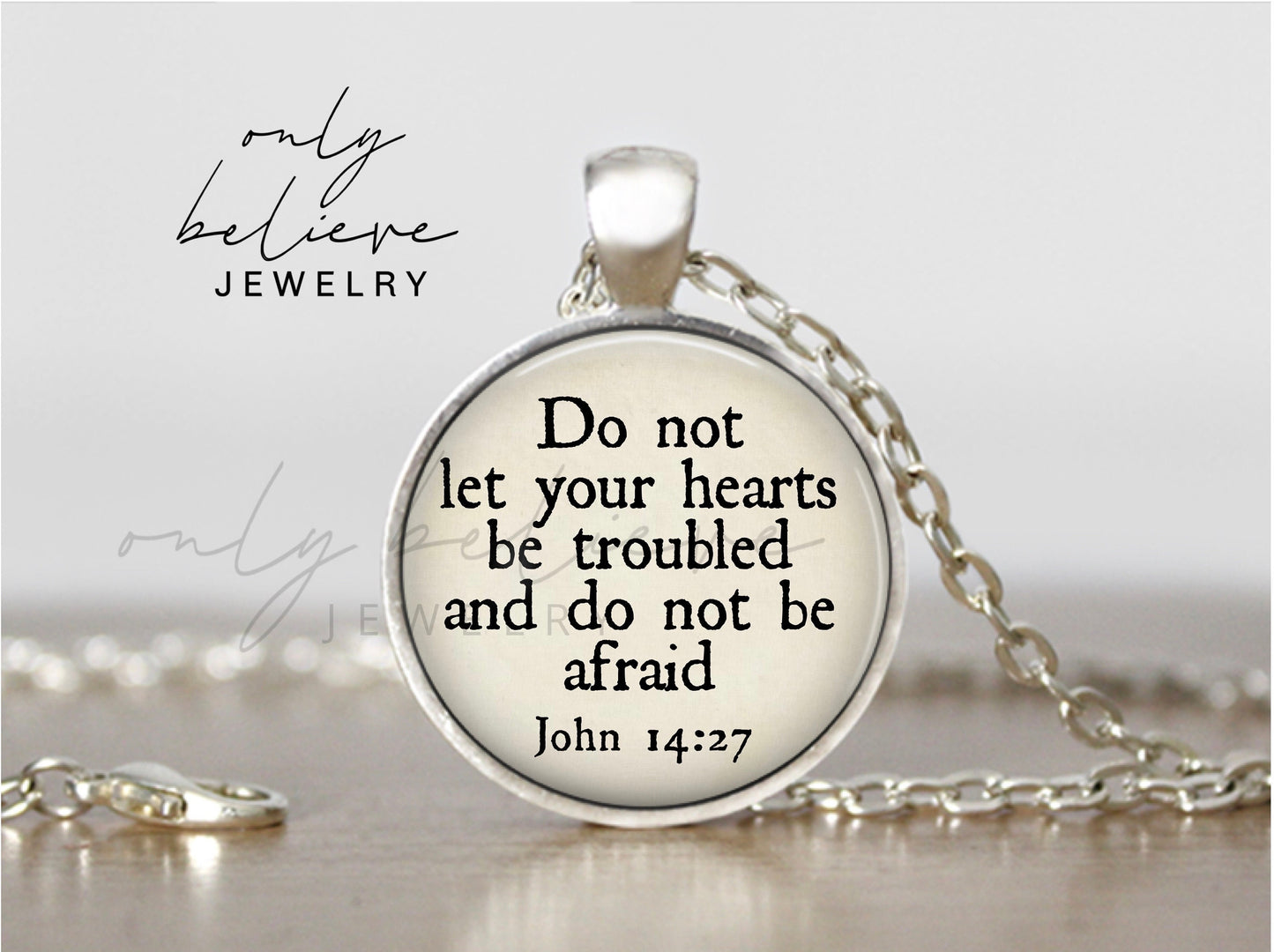 Do Not Let Your Hearts be Troubled Necklace: Bible Verse Pendant with John 14 27, Also Available on Keychain, Optional Free Personalization