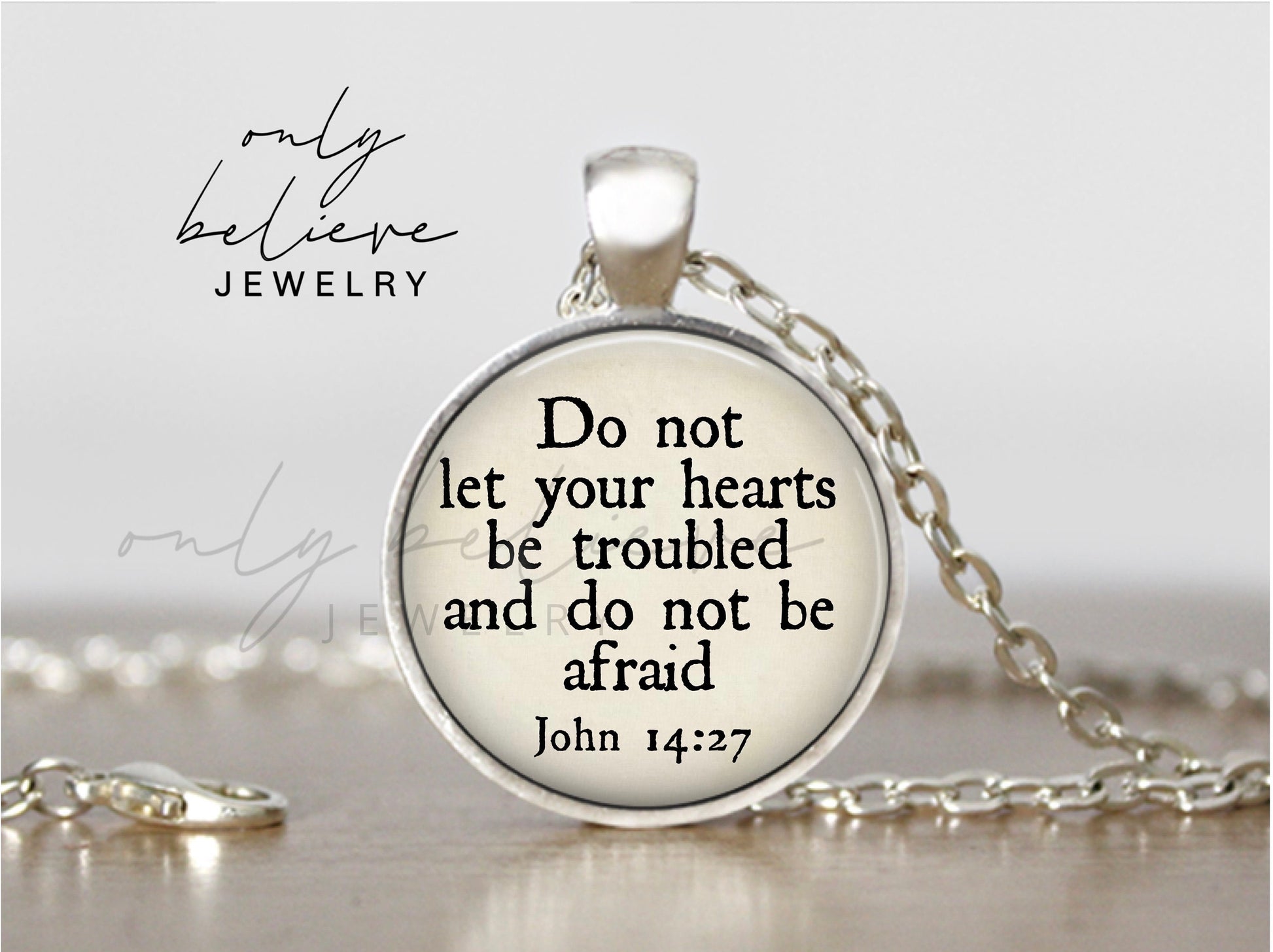 Do Not Let Your Hearts be Troubled Necklace: Bible Verse Pendant with John 14 27, Also Available on Keychain, Optional Free Personalization