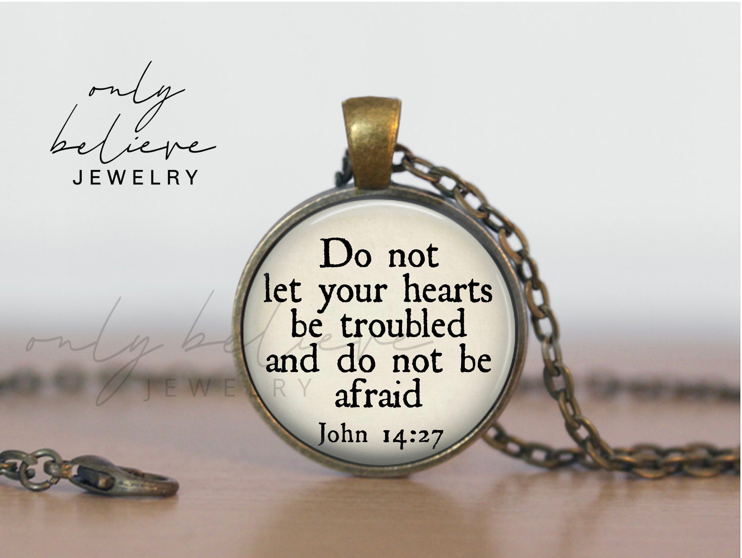 Do Not Let Your Hearts be Troubled Necklace: Bible Verse Pendant with John 14 27, Also Available on Keychain, Optional Free Personalization