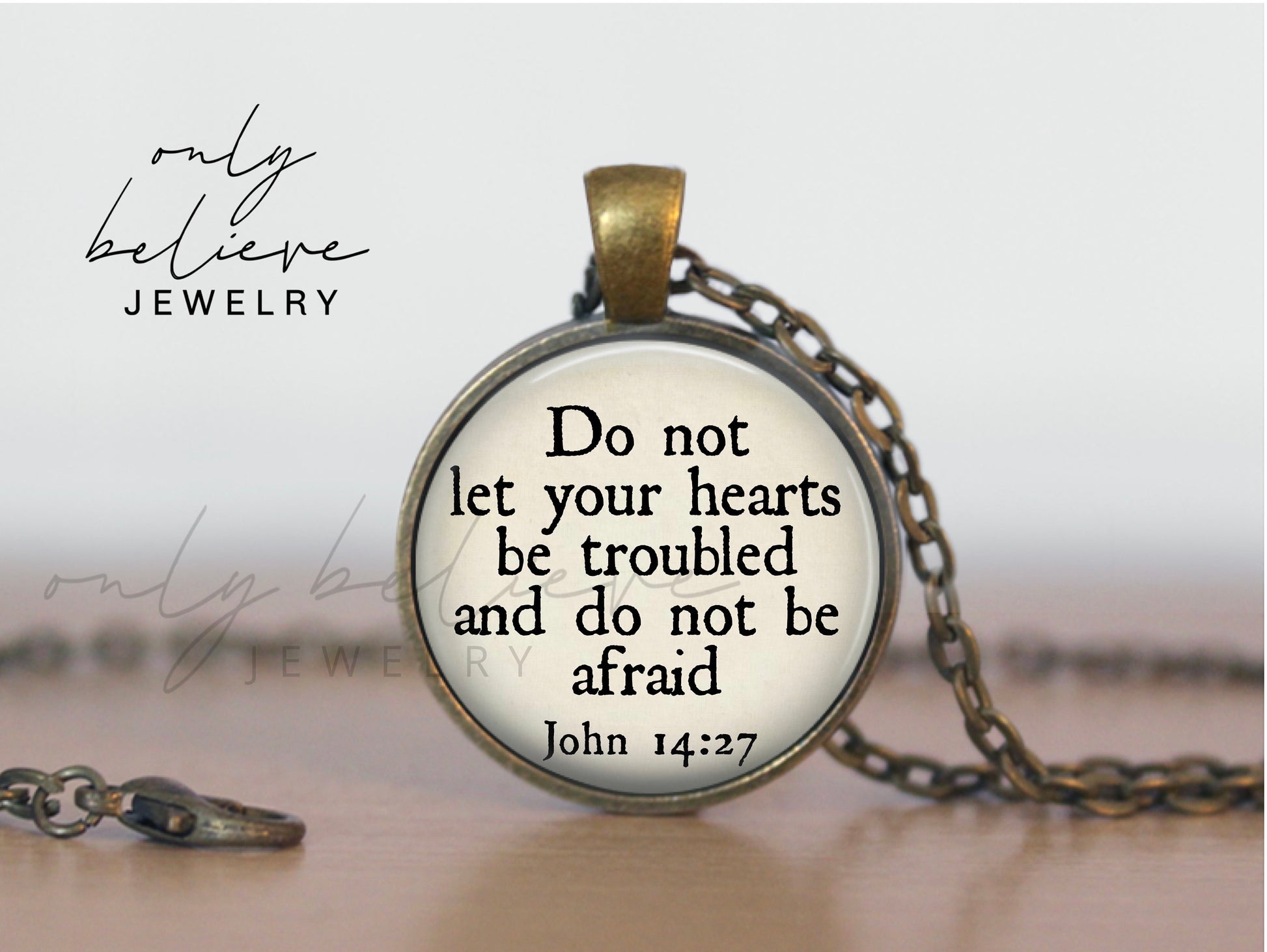 Do Not Let Your Hearts be Troubled Necklace: Bible Verse Pendant with John 14 27, Also Available on Keychain, Optional Free Personalization