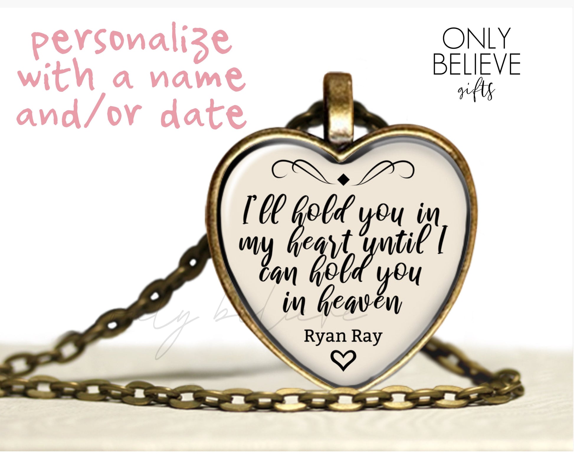 I’ll Hold You in My Heart Necklace, Heart Pendant for Your Photo or Words, Memorial Gift, Optional Free Personalization
