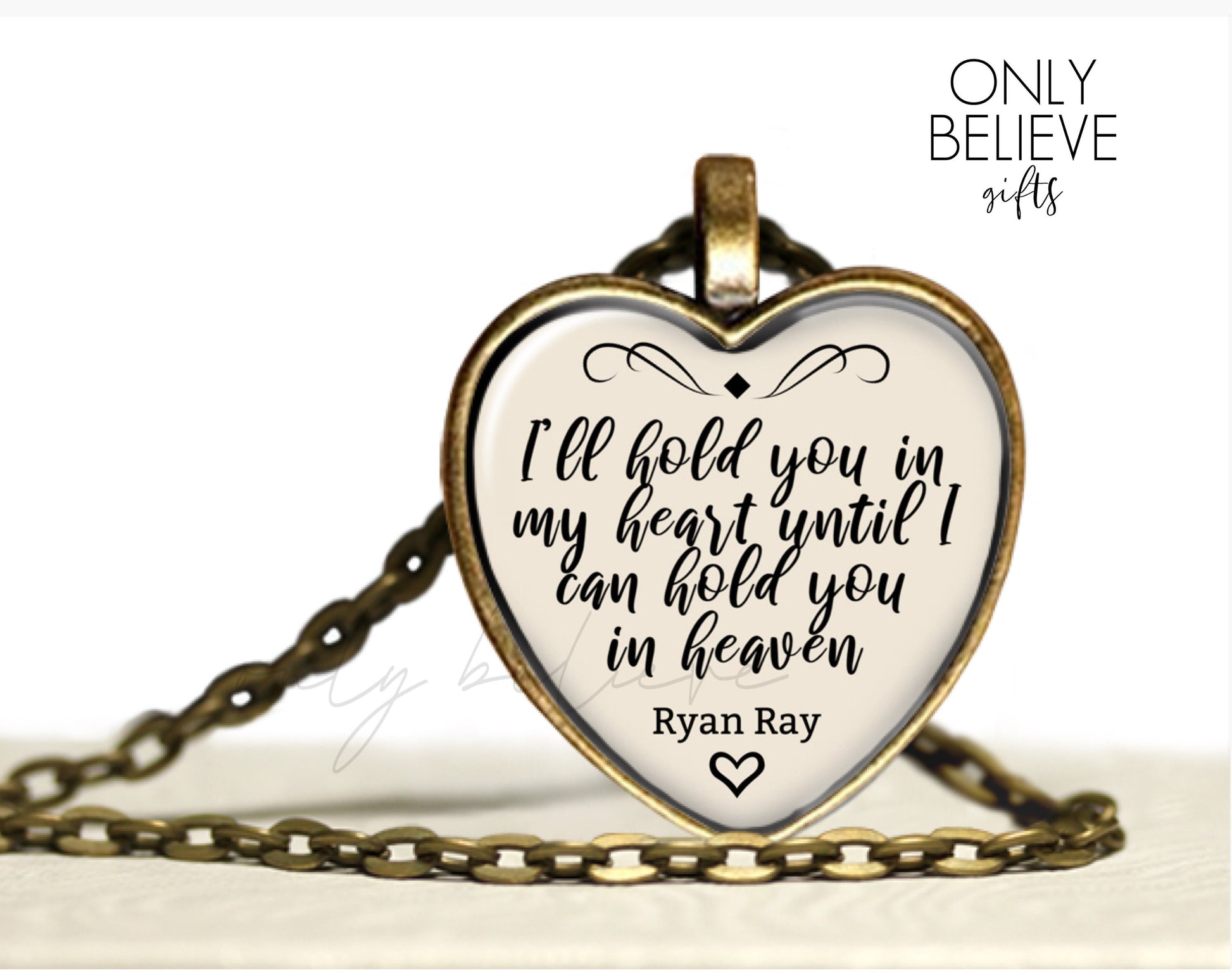 I’ll Hold You in My Heart Necklace, Heart Pendant for Your Photo or Words, Memorial Gift, Optional Free Personalization