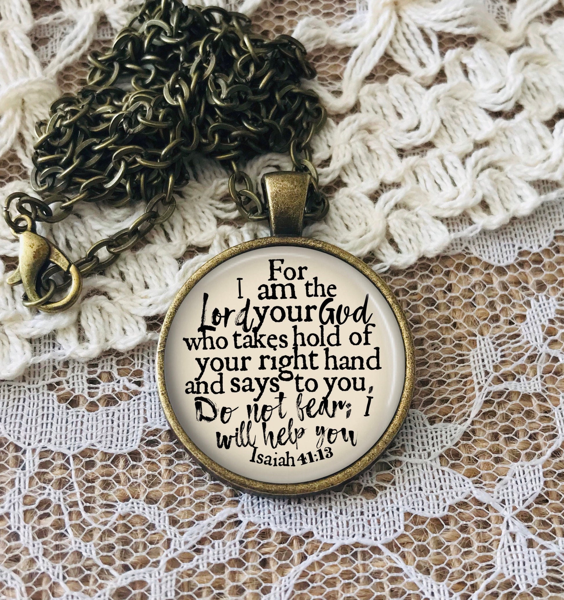 Do Not Fear Necklace: Bible Verse Pendant with Isaiah 41 13, “For I am the Lord... I will Help You" Optional Free Personalization