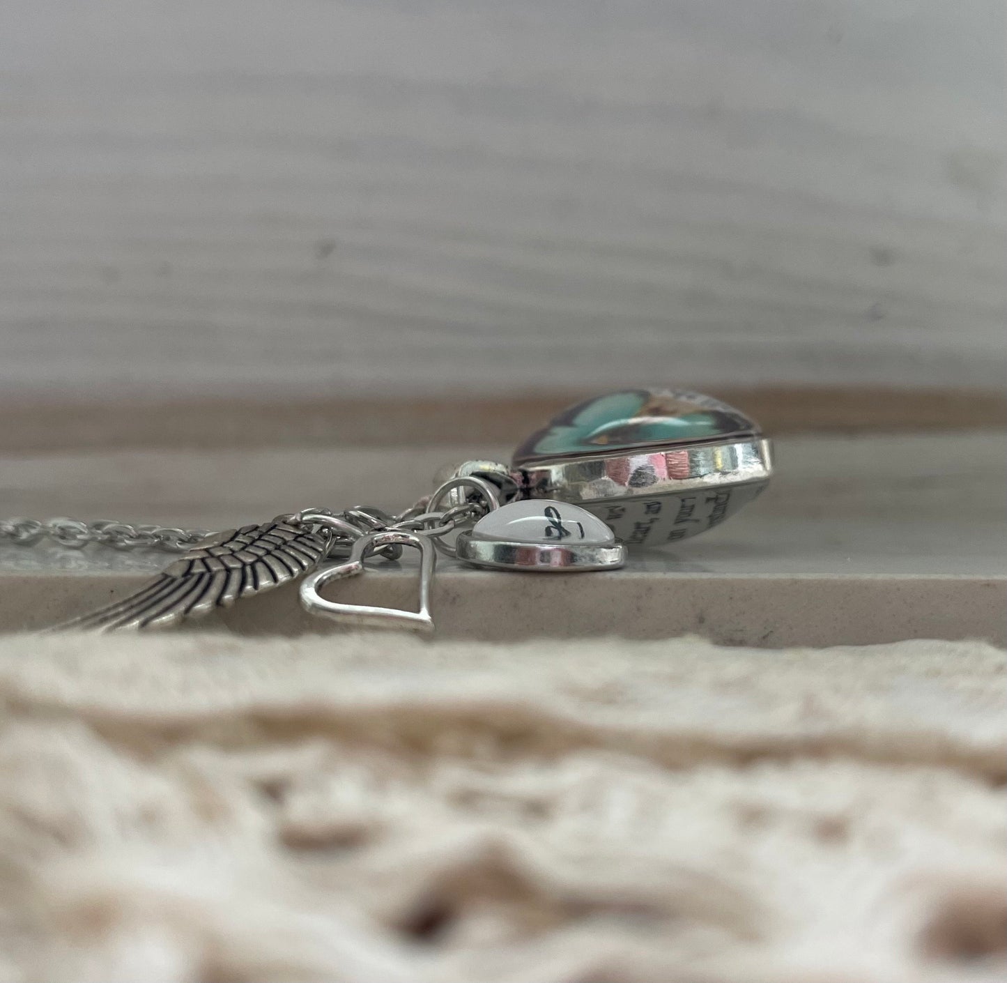 Personalized Memorial Photo Necklace with Name: Loss of Loved One Gift, Angel Wing, Heart Charm