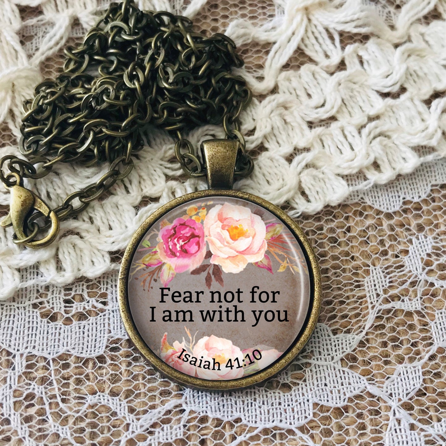 Fear Not Necklace: Isaiah 41 10 Pendant with Fear Not for I am with You, Christian Jewelry, Optional Free Personalization