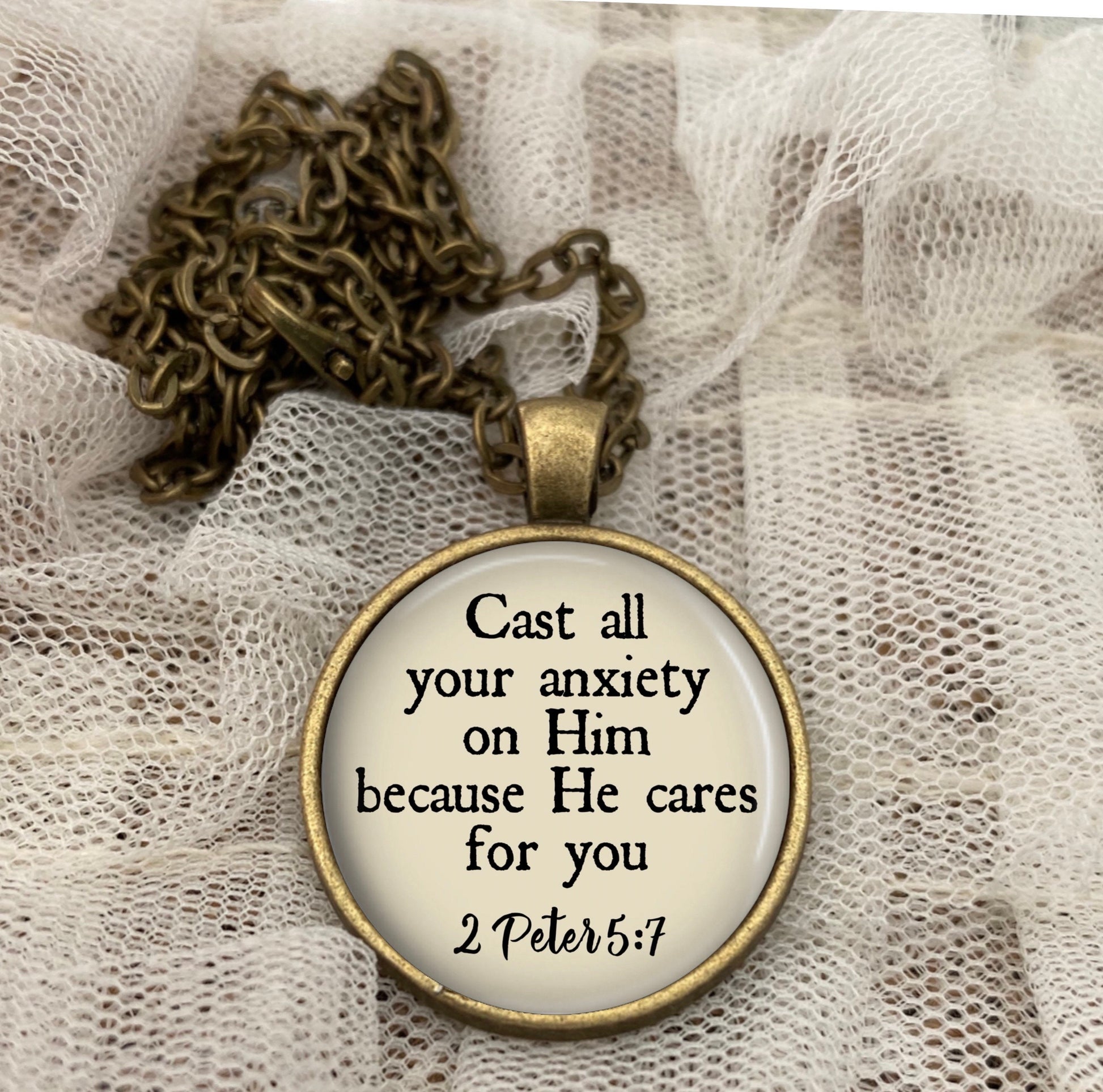 Cast All Your Anxiety on Him Necklace, 1 Peter 5:7, Bible Verse Necklace, Christian Jewelry, Personalized Gift, Mothers Day, Fathers Day