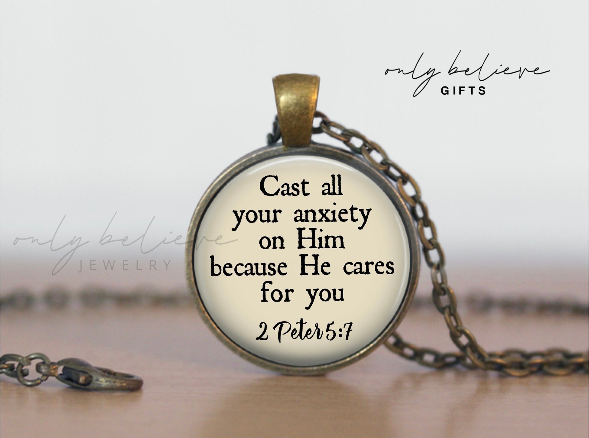 Cast All Your Anxiety on Him Necklace, 1 Peter 5:7, Bible Verse Necklace, Christian Jewelry, Personalized Gift, Mothers Day, Fathers Day