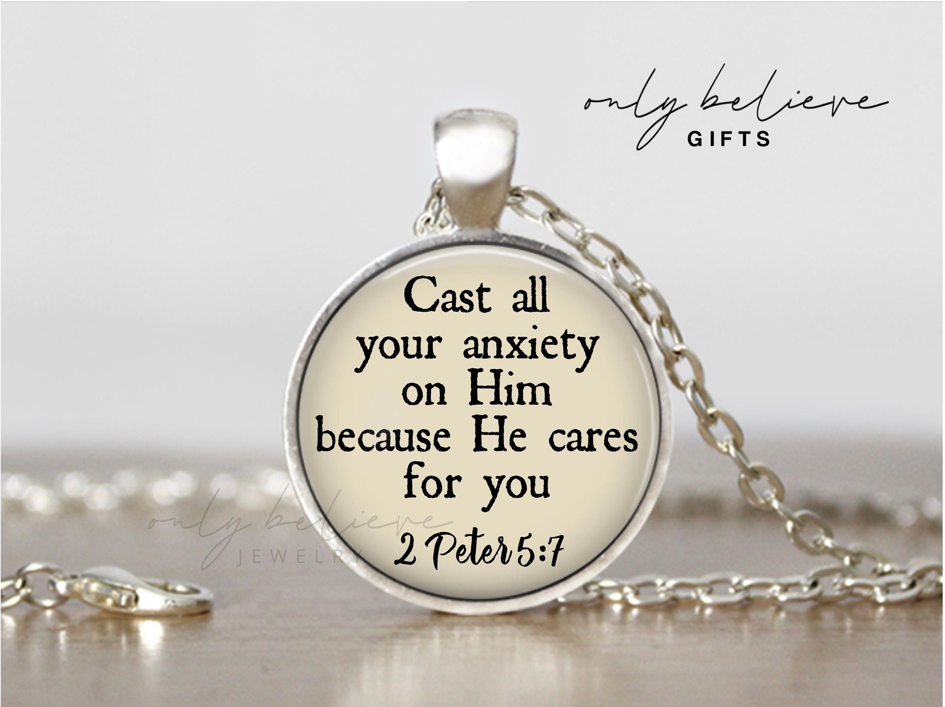 Cast All Your Anxiety on Him Necklace, 1 Peter 5:7, Bible Verse Necklace, Christian Jewelry, Personalized Gift, Mothers Day, Fathers Day