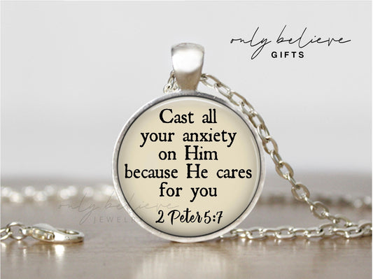 Cast All Your Anxiety on Him Necklace, 1 Peter 5:7, Bible Verse Necklace, Christian Jewelry, Personalized Gift, Mothers Day, Fathers Day