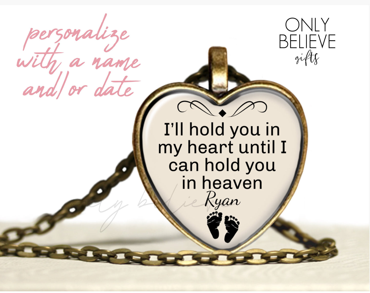 I’ll Hold You In My Necklace, Heart Pendant, Gift for Miscarriage, Loss of Unborn Baby, Stillbirth, Optional Free Personalization