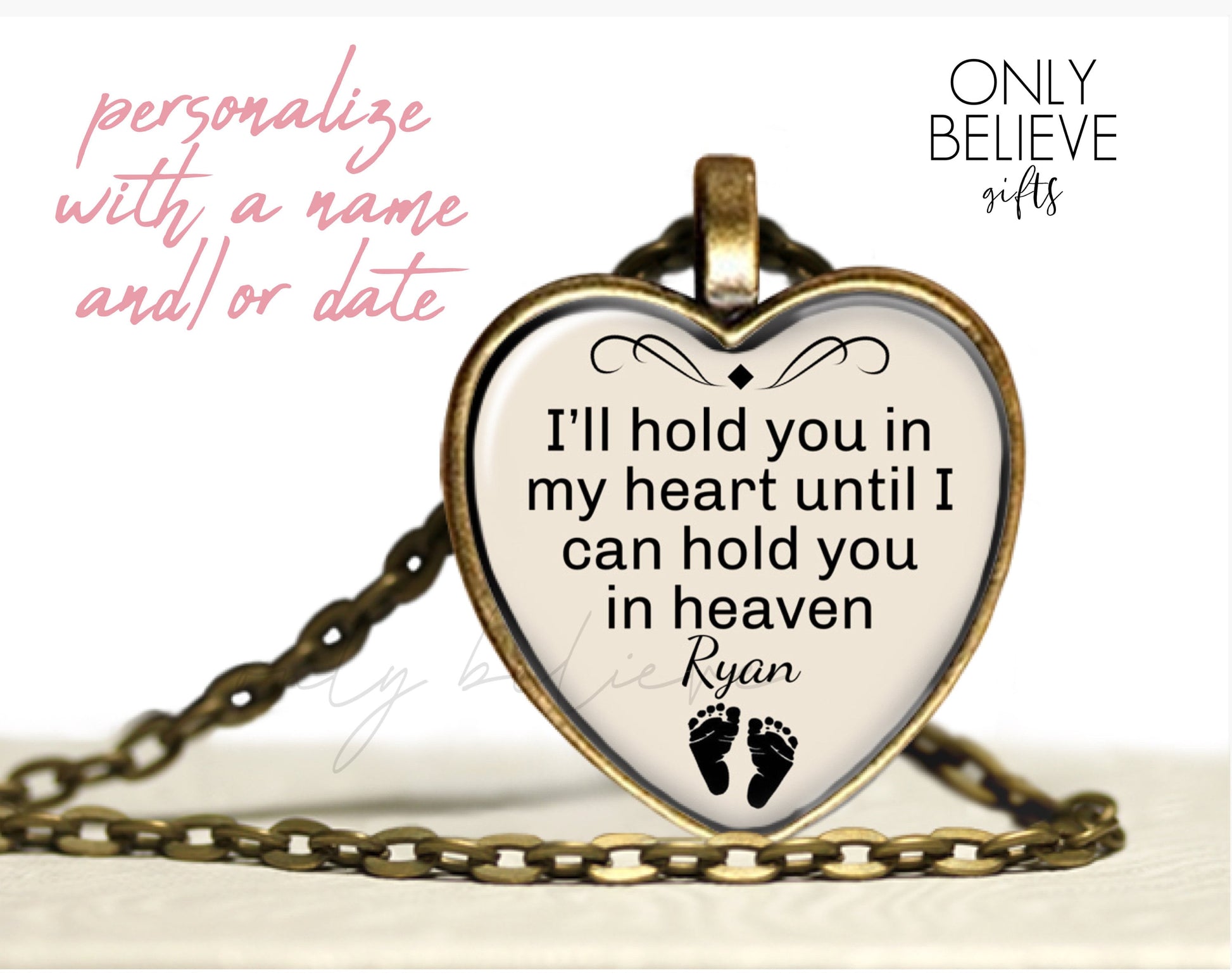 I’ll Hold You In My Necklace, Heart Pendant, Gift for Miscarriage, Loss of Unborn Baby, Stillbirth, Optional Free Personalization