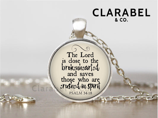 Brokenhearted Necklace, Bible Verse Necklace, Psalm 34:18 Pendant, Memorial Gift, Personalized Gift, Bereavement,Cremation Jewelry, Sympathy