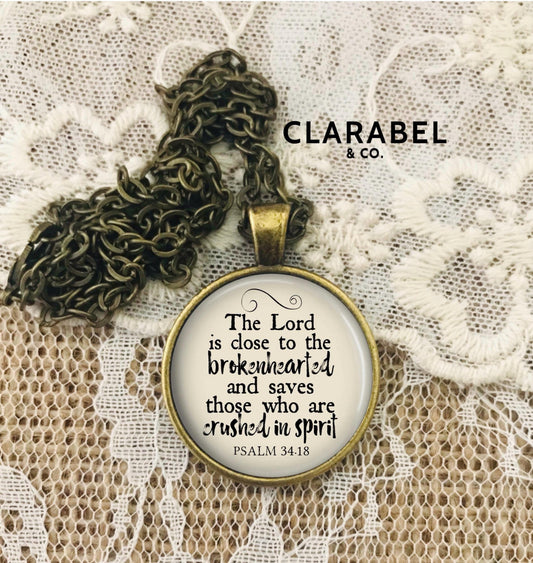 sympathy gift for grieving loved one with Bibke verse, “The Lord is close to the brokenhearted and saves those who are crushed in spirit” from Psalm 34:18.