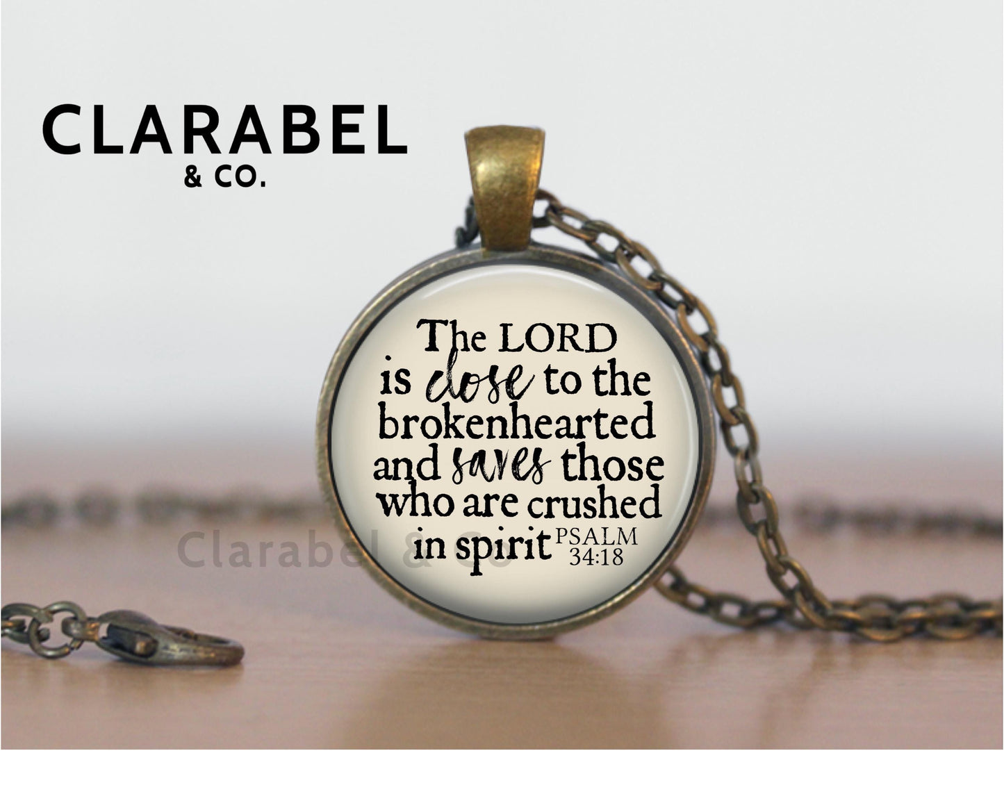 Close To the Brokenhearted Necklace with Charms, Grief Bible Verse Pendant with Psalm 34 18. Optional Free Personalization