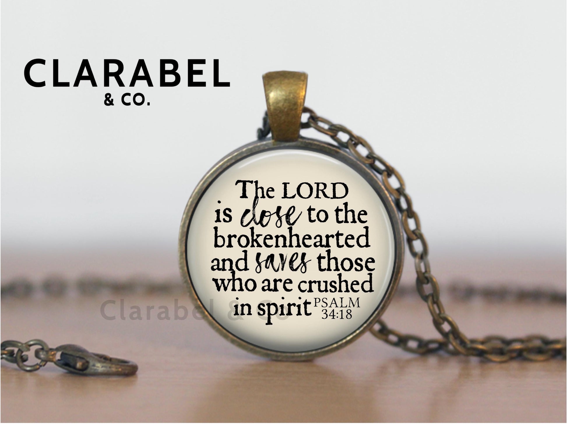 Close To the Brokenhearted Necklace with Charms, Grief Bible Verse Pendant with Psalm 34 18. Optional Free Personalization