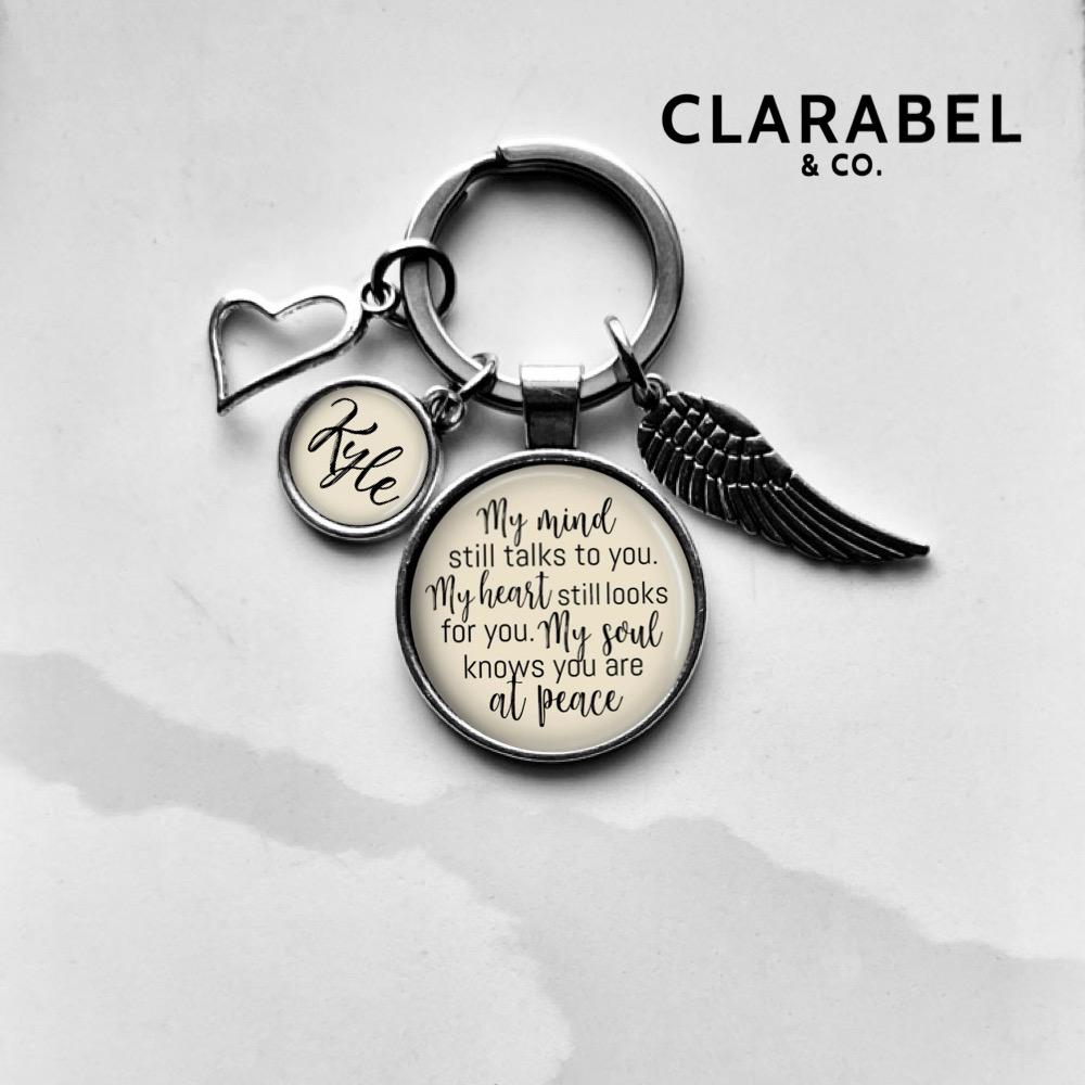 Personalized Grief Necklace with Charms and a Name Charm: Quote on Pendant, My Mind Still Talks to You, Optional Free Personalization